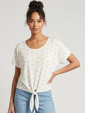 Pink Berry Blouse Medium Mustache Oui Women's Gold White Novelty Print